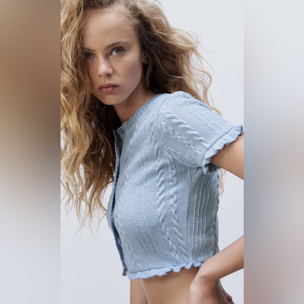 ZARA | Ruffle-Style Cropped Button-Down Top